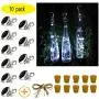 Solar-Diamanten-Weinflaschen-Leuchten, 10er Pack Solarbetriebene Weinflaschen-Leuchten, 20 LED Wasserdichte Kork-String-Leuchten für Garten, Terrasse, Tischdeko (Kaltweiß)