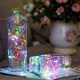 Wein Kork Lichter für Weinflaschen, batteriebetriebene LED Kork-Form Silber-Kupferdraht, farbige Mini-Lichterketten für DIY Weihnachten Halloween Hochzeit Party Dekoration, 10er Set (4 Farben)