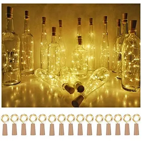 Weinflaschen Kork-Lichter 15er Set, 10 LED/ 40 Zoll Akkubetriebene Kupferdraht Mini Lichterkette, Farbige Glühbirnen-Fairy Lichter für Party, Weihnachten, Halloween, Hochzeit (Warmweiß)