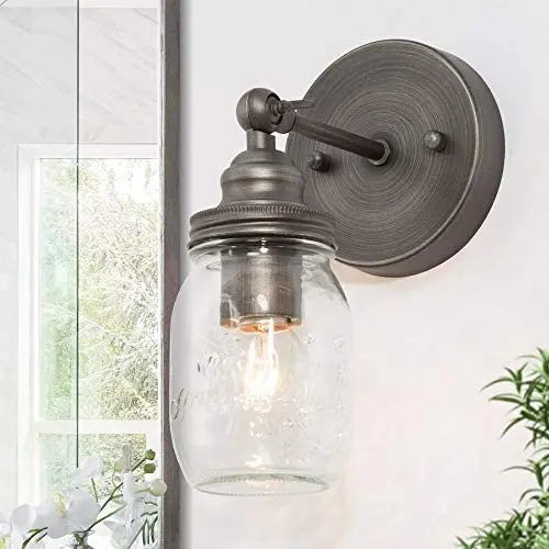 LALUZ Wandleuchte, Mini Glas-Flaschendeckel Badezimmer Waschtisch Licht, Verstellbarer Schirm, Schwarz-Silber Finish