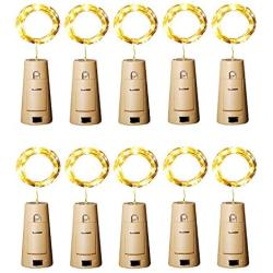 Aluan Wine Bottle Lights with Cork Christmas Lights 15 LED 10 Pack Fairy Lights Waterproof Battery Operated Cork String Lights for Jar Party Wedding Christmas Festival Bar Decoration, Warm White