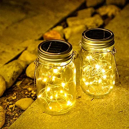 Lampe Mason en verre décorative à LED, étanche pour extérieur, 2 packs, 30 LED, étoiles, lucioles, avec 2 supports (sans les bocaux), pour terrasse/jardin. Lampe Mason en verre décorative à LED, étanche pour extérieur, 2 packs, 30 LED, étoiles, lucioles, avec 2 supports (sans les bocaux), pour terrasse/jardin.