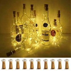 Wine Bottle Lights with Cork, LoveNite 10 Pack Battery Operated LED Cork Shape Silver Wire Colorful Fairy Mini String Lights for DIY, Party, Decor, Christmas, Halloween,Wedding(Warm White)