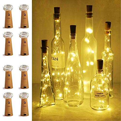 LoverNite Weinvorrats-Lichter mit Korken, 8er-Set, batteriebetrieben, 15 LED-Korken-Form Silberdraht, farbige Mini-Fadenscheinleuchten, DIY, Party, Dekoration, Weihnachten, Halloween, Hochzeit (Warmweiß)