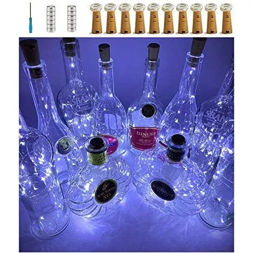 Reisin Wein Flaschen Leuchten 10er Pack 20 LED Batteriebetriebene Korkform Silberdraht Farbige Glühbirnen Mini Lichterkette für DIY Festival Hochzeit Party Innen- & Draußen Dekoration (Kaltweiß)