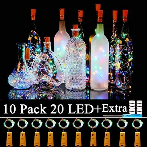 Guirlandes Lumineuses pour Bouteilles de Vin - 10 Pièces avec Bouchons - 20 LED Alimentées par Batterie, Fil de Fée en Cuivre pour Jardin, Patio, Allée, Décoration Extérieure, DIY, Fête, Mariage (10, Couleurs - Stabilité) Guirlandes Lumineuses pour Bouteilles de Vin - 10 Pièces avec Bouchons - 20 LED Alimentées par Batterie, Fil de Fée en Cuivre pour Jardin, Patio, Allée, Décoration Extérieure, DIY, Fête, Mariage (10, Couleurs - Stabilité)