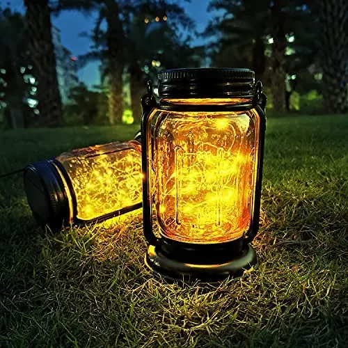 Guirlandes de Lanternes Solaires Suspendues pour Extérieur (Comprend Piquet) 2 Pack 30 LED Luminaires Solaires en Pot de Ver - Lanterne Faerie Retro Décorative pour Fête, Patio, Jardin, Arbres Guirlandes de Lanternes Solaires Suspendues pour Extérieur (Comprend Piquet) 2 Pack 30 LED Luminaires Solaires en Pot de Ver - Lanterne Faerie Retro Décorative pour Fête, Patio, Jardin, Arbres