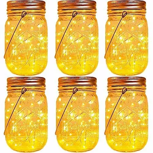 Solar Mason Jar Lights,6 Pack 30 Led Fairy Hanging Jar Lights,Solar Lanterns for Outdoor Patio Party Garden Wedding Decor Lights(Mason Jars/Handles Included)