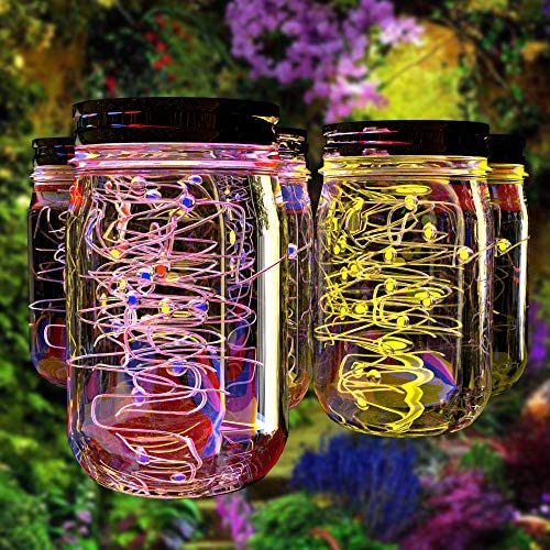 TURBO SII Solar Mason Jar Laternen, 6er Pack Bunt 30 LED Solar Laternen für Garten Party Patio Weg Weihnachts Fairy Hochzeit Dekoration (Glasbehälter & Griffe inklusive)