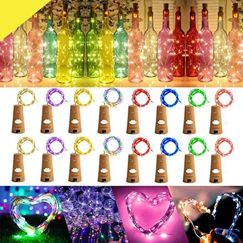 16er Set 30 LED Weinhebel-Stringlichte, 3m/10.2FT, Innenraum Weihnachts Kürbislampe Schlafzimmer Dekorations-Stringlichte mit Batteriebetrieben Kupferdraht Sterne-Feenlichte mit Korken für Party Halloween Dekoration (8 Farben)