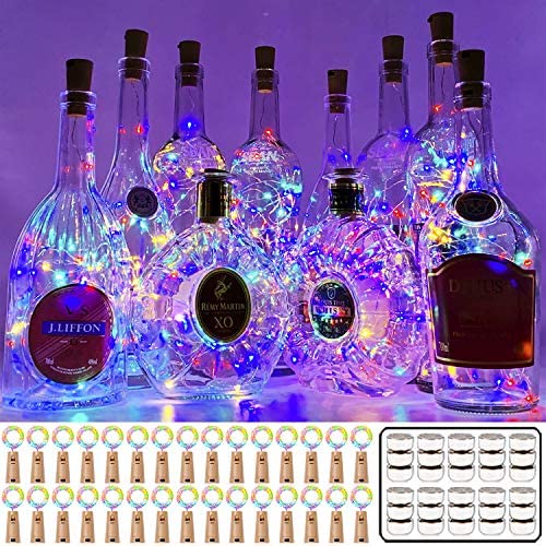 30er Set Weinvorratsleuchten mit 20 LEDs pro Leuchte, mit Korken, 3,3 m Silberdraht, batteriebetriebene Mini-Farbkugelketten, für Likörflaschen, Party, Hochzeit, Halloween, Weihnachten, Dekoration