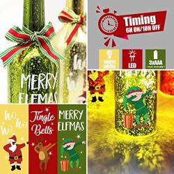 MJ PREMIER Christmas Decoration, Christmas Decor Wine Bottle Lights, Battery Operated LED Glass with Timer, Decorative for Tabletop Display Centerpiece Holiday Party Home (3C)