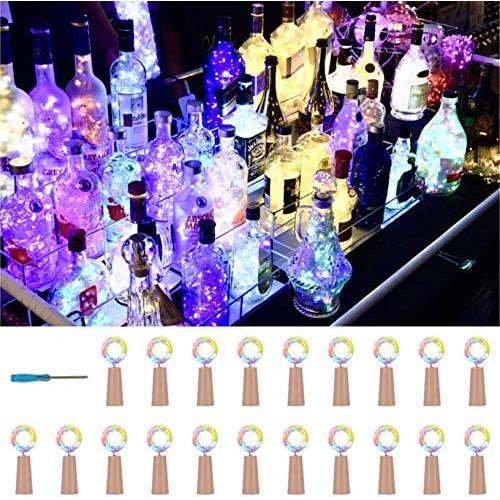20 LED Weinrunk-Lichter, Batteriebetriebene LED Kork-Form Silber-Kupferdraht Farbige Fee Mini Lichterkette für DIY Weihnachten Halloween Hochzeit Party Dekoration, 20 Stück (4 Farben)