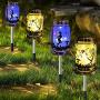 ANGMLN Solar Fairy Lantern Mason Jar Light- 4 Pack Ourdoor Fairies Decorations Gifts Hanging Lamp Frosted Glass Jar with Stake for Yard Garden Patio Lawn