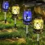 Guirlande Lumineuse de Fée en Mason Jar - 4 Pièces, Décorations Extérieures pour Jardin, Patio, Lawn - Cadeau d'Extérieur avec Piquet en Verre Froissé.
