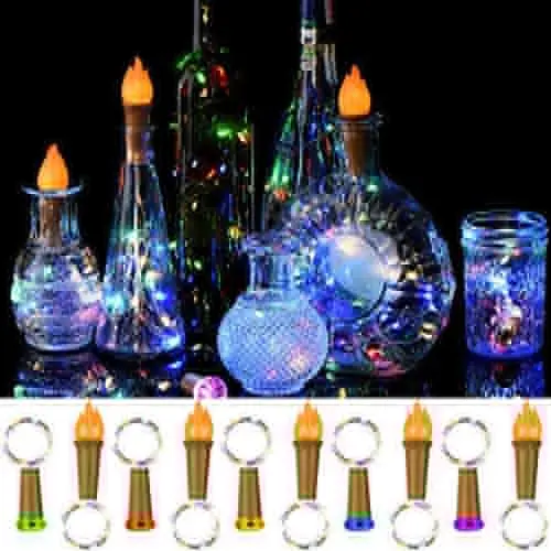 Wein-Flaschen-Lichter, 10er Set, Batteriebetriebene Mini-Lichter, Diamantförmige LED-Kerzen, für Weinflaschen, Tischdeko, Party, Weihnachten, Halloween, Hochzeit, Indoor-Dekoration, Mehrfarbig