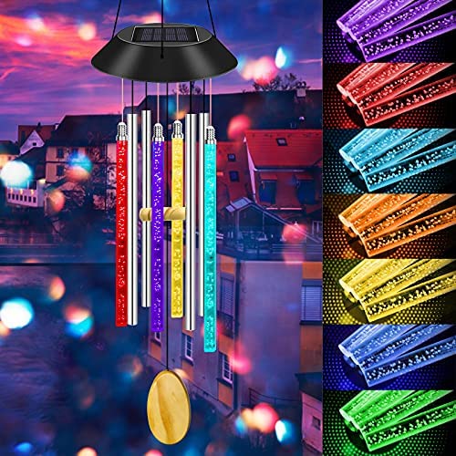 Cloche à vent solaires avec changement de couleur, alimentée par énergie solaire, résistante à la rouille et à l'eau, décorative suspendue, cadeau romantique pour la maison, le jardin, idéal pour les anniversaires et la fête des mères. Cloche à vent solaires avec changement de couleur, alimentée par énergie solaire, résistante à la rouille et à l'eau, décorative suspendue, cadeau romantique pour la maison, le jardin, idéal pour les anniversaires et la fête des mères.