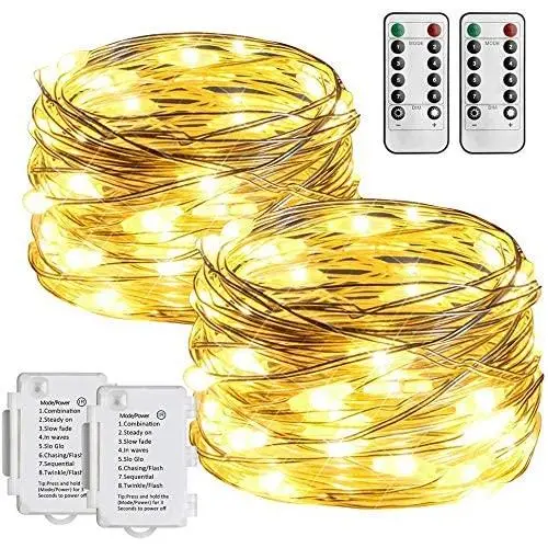 STARKER Zaubernde Lichterkette 2er-Set, 50 LED, 16ft, Akkubetrieben, 8 Modi, Glühwürmer-Funkeln, Wasserdicht, Silberdraht, Dekorationslicht mit Zeitschaltfunktion für Schlafzimmer, Garten, Party, Hochzeit
