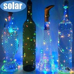 HDNICEZM 6 Pack 10 LED 4 Color Solar Powered Wine Bottle Lights，Mini Copper Wire Waterproof Fairy Lights，LED String Lights, Holiday Wedding Party Home Garden Bedroom Outdoor Indoor Decorationsd