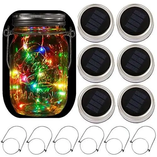 Guirlande Lumineuse Solarée en Mason Jars, 6 LED (6 Suspensions Inclus/Pas de Mason Jar), 5 Couleurs, Lanternes Suspendues Étanches pour Jardin, Patio, Adaptées aux Mason Jars Réguliers Guirlande Lumineuse Solarée en Mason Jars, 6 LED (6 Suspensions Inclus/Pas de Mason Jar), 5 Couleurs, Lanternes Suspendues Étanches pour Jardin, Patio, Adaptées aux Mason Jars Réguliers