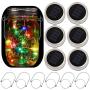 6-Pack Solar-Powered Mason Jar Lights 20 LEDs(6 Hanger Included/No Jar),5 Colors Twinkle Jar Waterproof Hanging Lantern,Outdoor Garden String Lighting Lids for Regular Mouth Jars for Christmas Patio