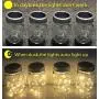 Solar Mason Jar Hängeleuchten, 8er Set mit 30 LEDs (Haken & Gläser inklusive) Solar Laternen Tischleuchten, Outdoor Gartenlampe Dekoration für Terrasse Garten, Hof, Boden, Treppe und Terrasse