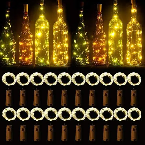 Wein-Flaschen-Lichter mit Korken, 20er Pack, batteriebetrieben, Mini-Feenkerzenketten, DIY, 20 LEDs pro Kette, für Zuhause, Party, Hochzeit, Festival, Indoor Outdoor Dekoration (Warmweiß)